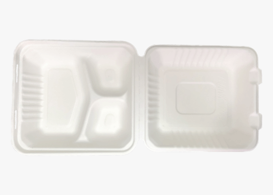 泰國工廠大量現貨供應：紙漿模塑餐具;8寸三格鎖盒 型號1
